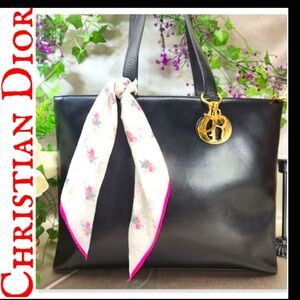 Authentic Christian Dior Cannage Tote Black w/ Authentic Dior Scarf & Dusty
